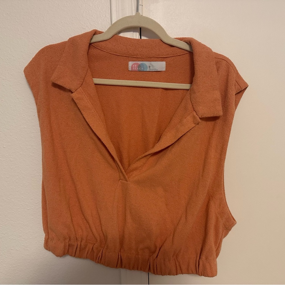 Free People Beach Orange Collared Women's Top XL